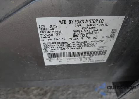 2022 Ford Edge Sel z USA, uszkodzony, nr VIN 2FMPK4J9XNBA89879